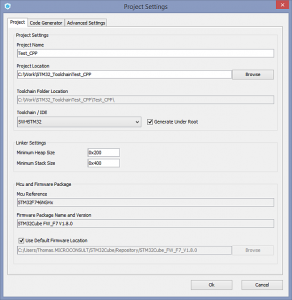 STM32CubeMX Codegenerierung - Projekteinstellungen