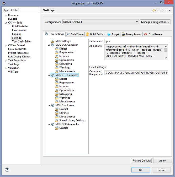 STM32CubeMX - C++ Projekt-Einstellungen