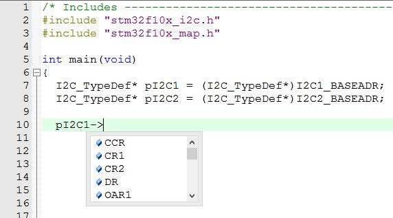 Zeigerdefinition und Zugriff auf die Register des Typs I2C_TypeDef