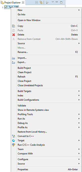 Projekt-Kontextmenü im Projekt-Browser