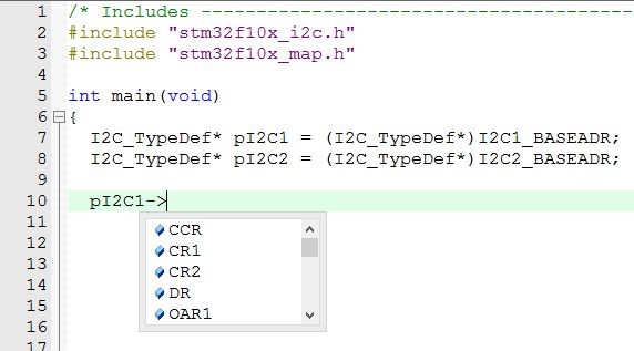 Pointer definition and access to the registers of type I2C_TypeDef
