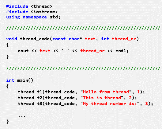 Differently parameterized threads with identical thread function
