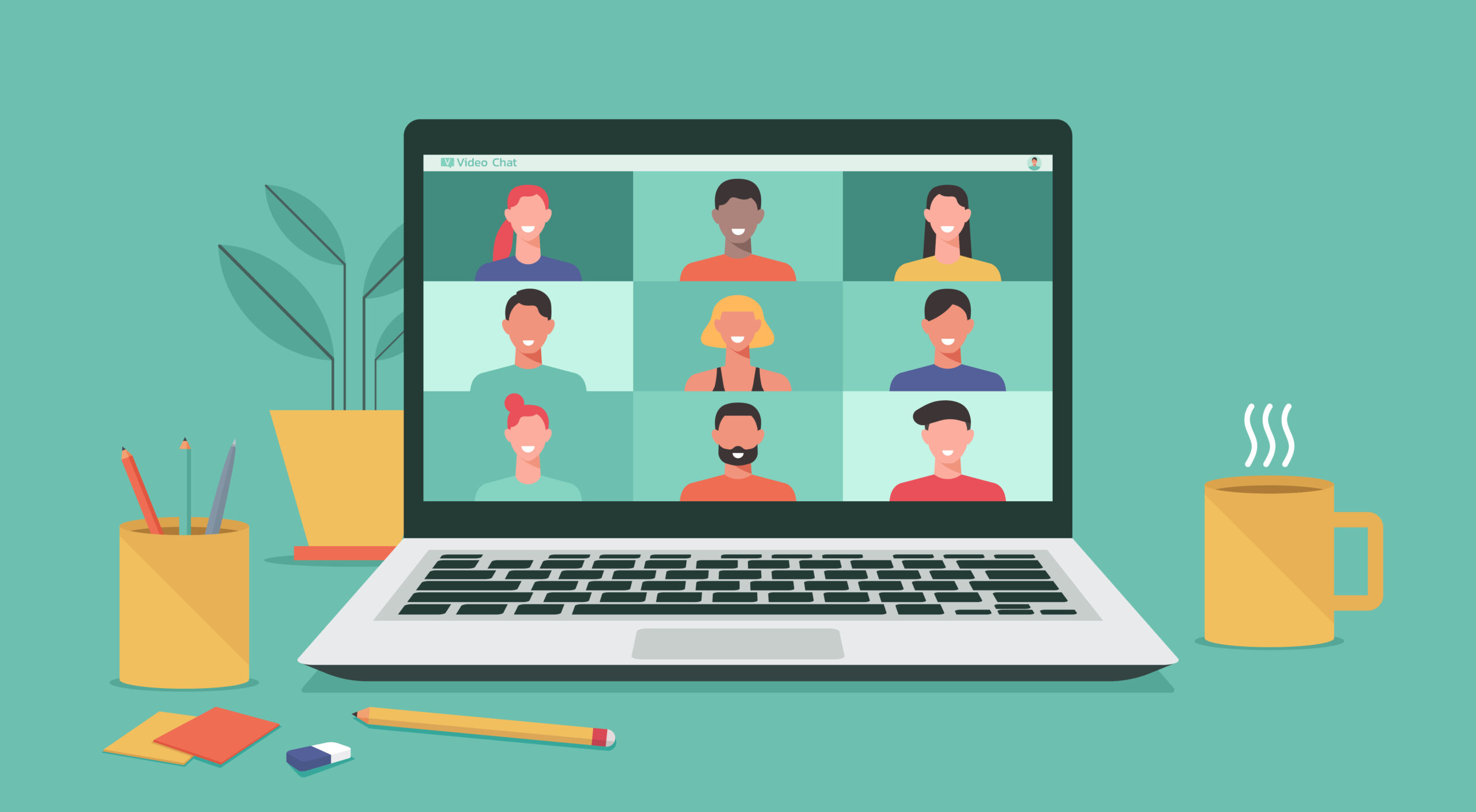 people connecting together, learning or meeting online with teleconference, video conference remote working on laptop computer, work from home and anywhere, new normal concept, vector illustration Digital Work