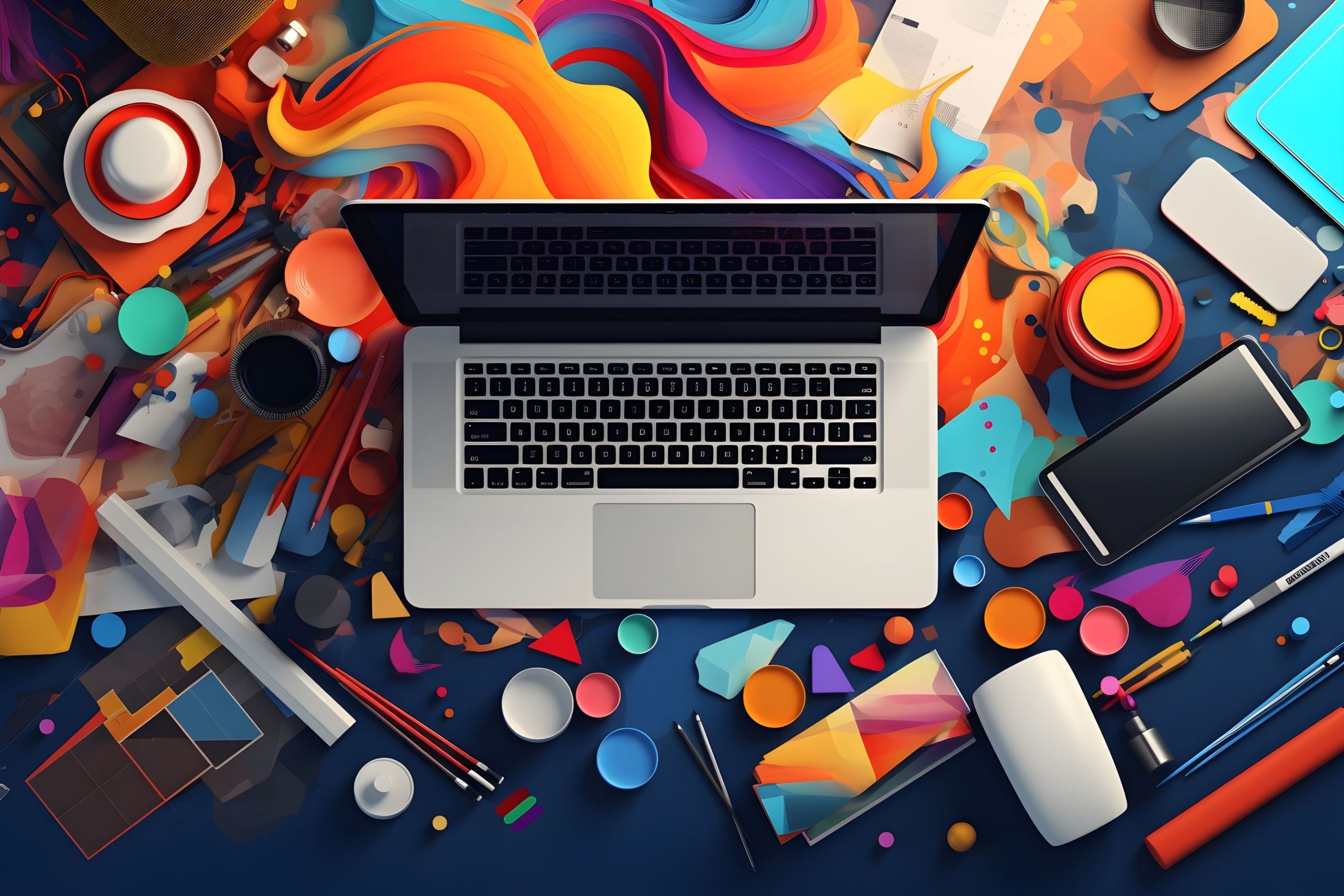 a graphic designer’s toolkit with various design tools and software, symbolizing the diversity of tools used in digital design. Embedded SW Design